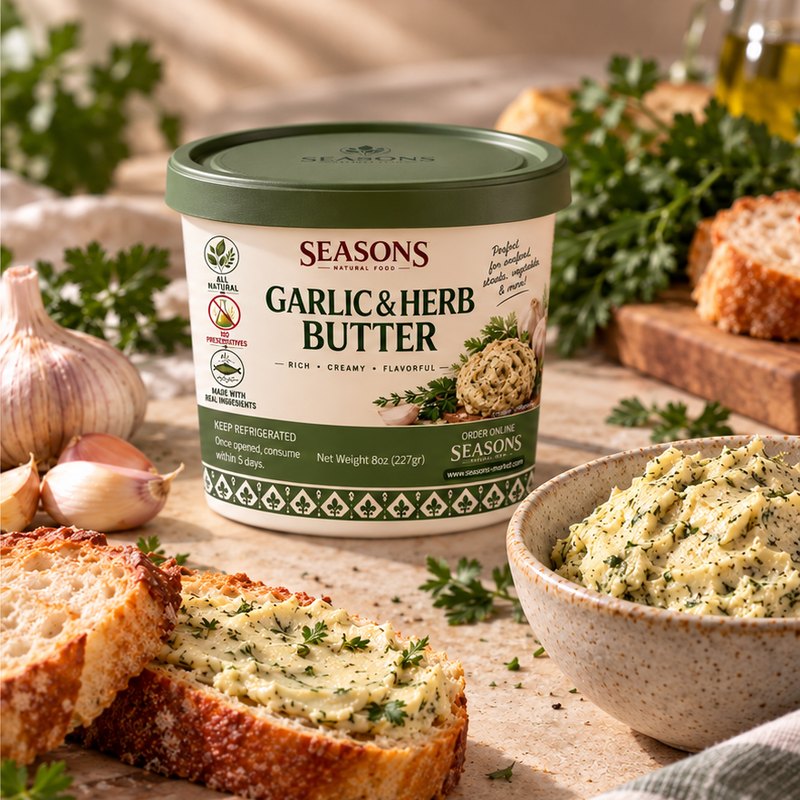 SEASONS Garlic & Herb Butter on bread