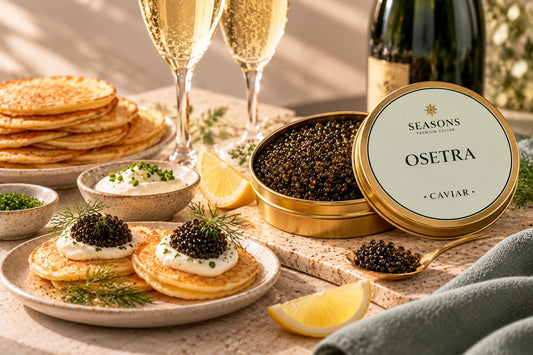 Osetra caviar with blini, crème fraîche and champagne