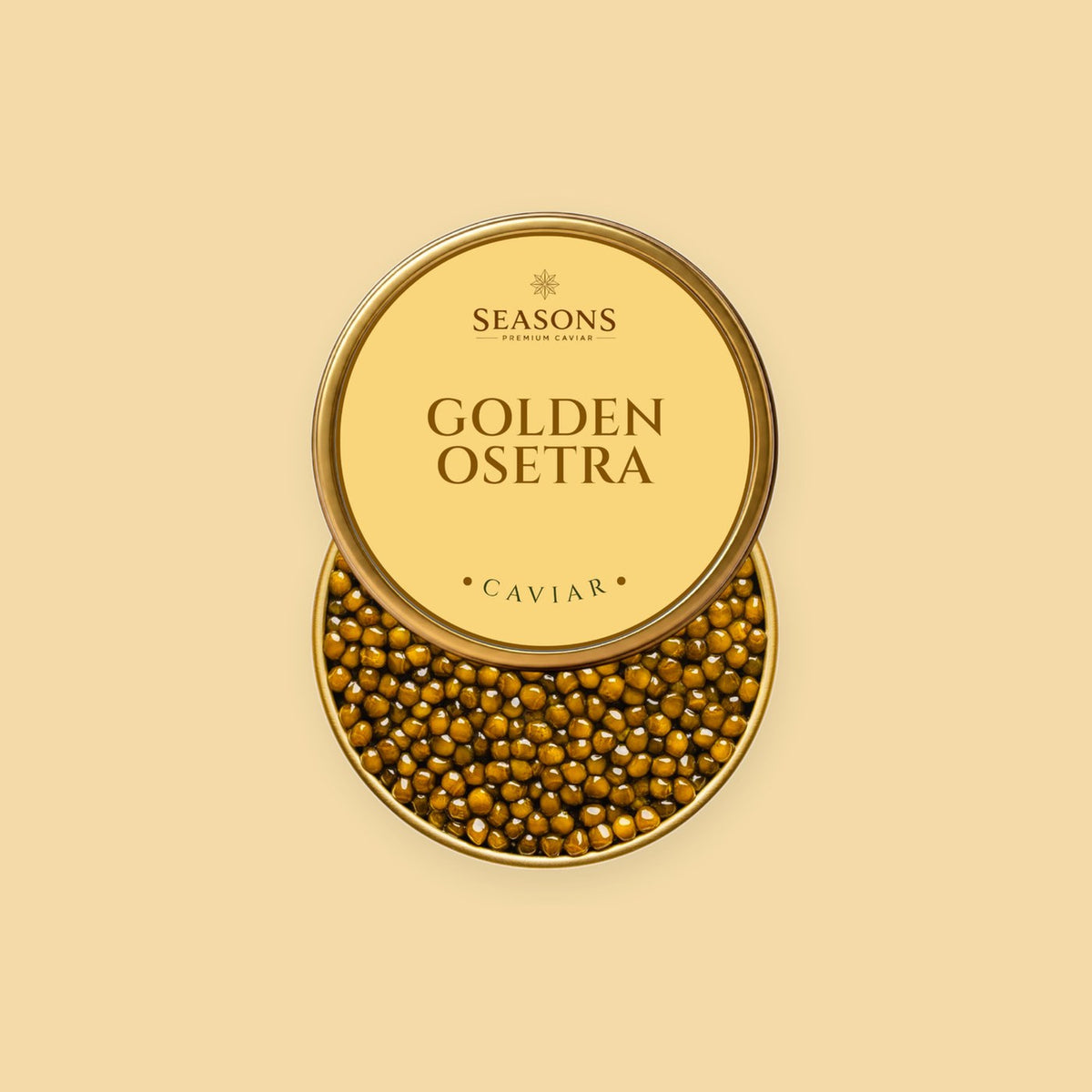 SEASONS Golden Osetra Caviar, open tin
