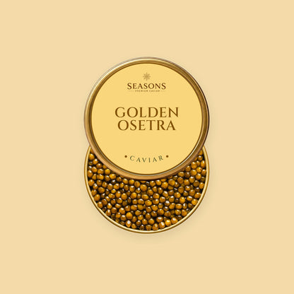 SEASONS Golden Osetra Caviar, open tin
