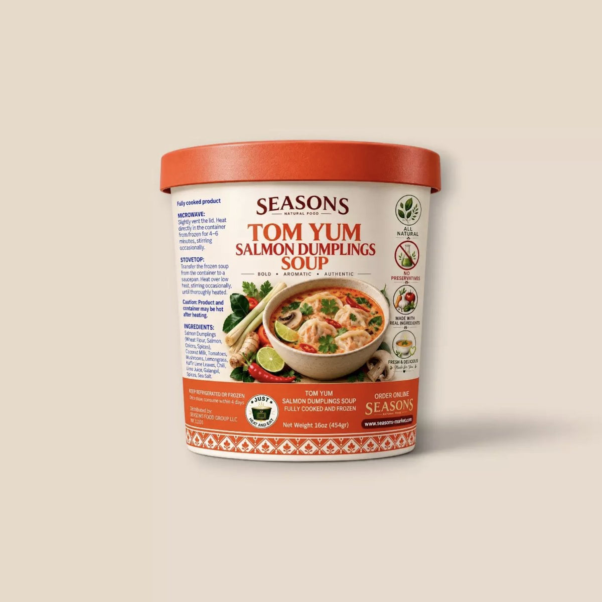 SEASONS Tom Yum Salmon Dumplings Soup