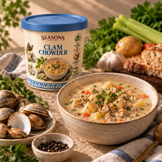SEASONS New England Clam Chowder served in a bowl