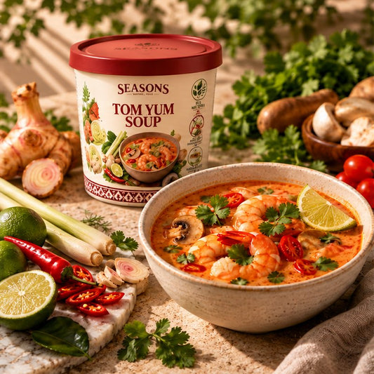 SEASONS Tom Yum Soup with shrimp served in a bowl